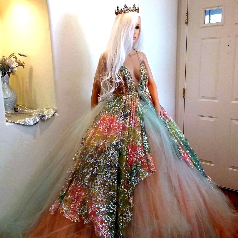 "CINDLE" Sequin Tie Dye Rainbow Wedding Ballgown Set - Picture 7 of 16
